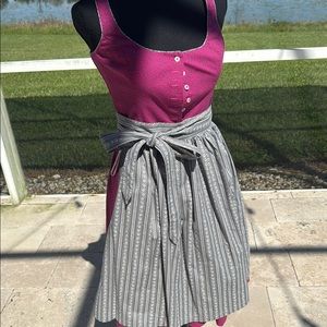 Pink Dress dirndl with Striped Apron